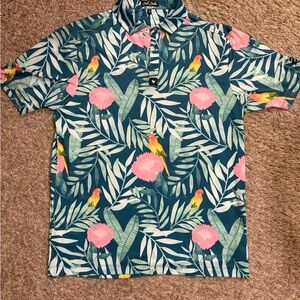 Bad Birdie Tropical Polo with Bird and Leaf Print